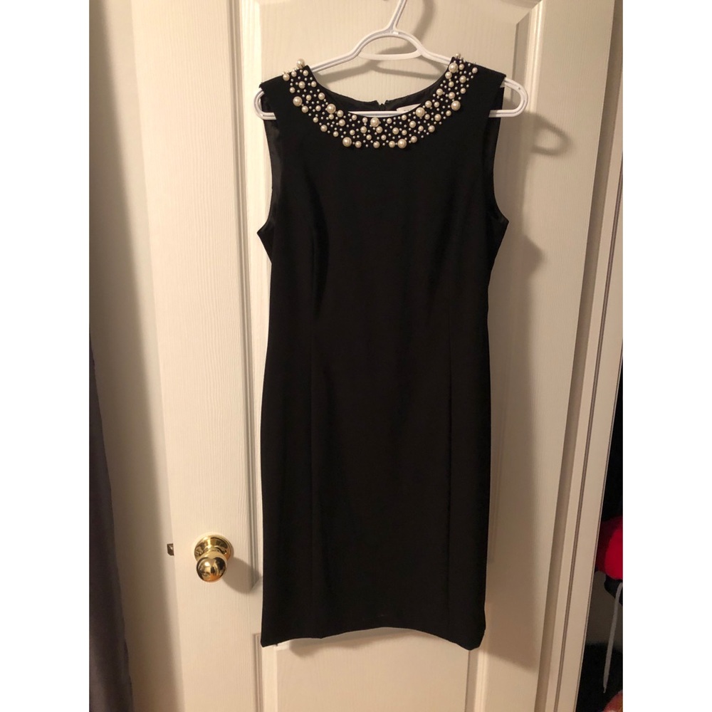 Calvin Klein Black Dress with Pearls